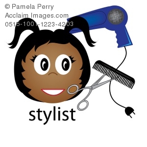 Clip Art Illustration of an Ethnic Female Hair Stylist.