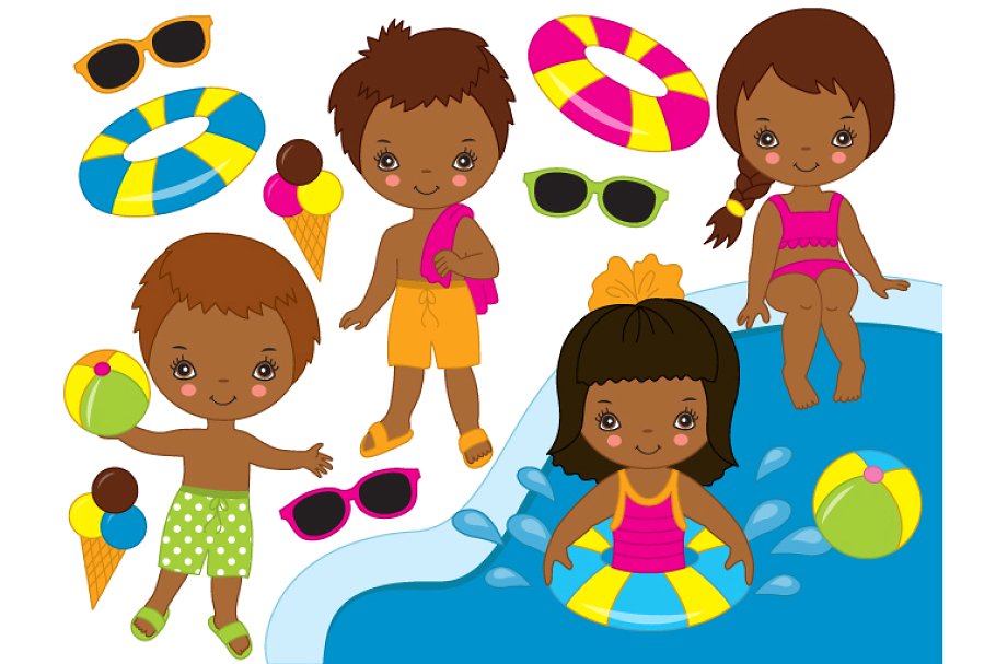 Vector African American Pool Kids.