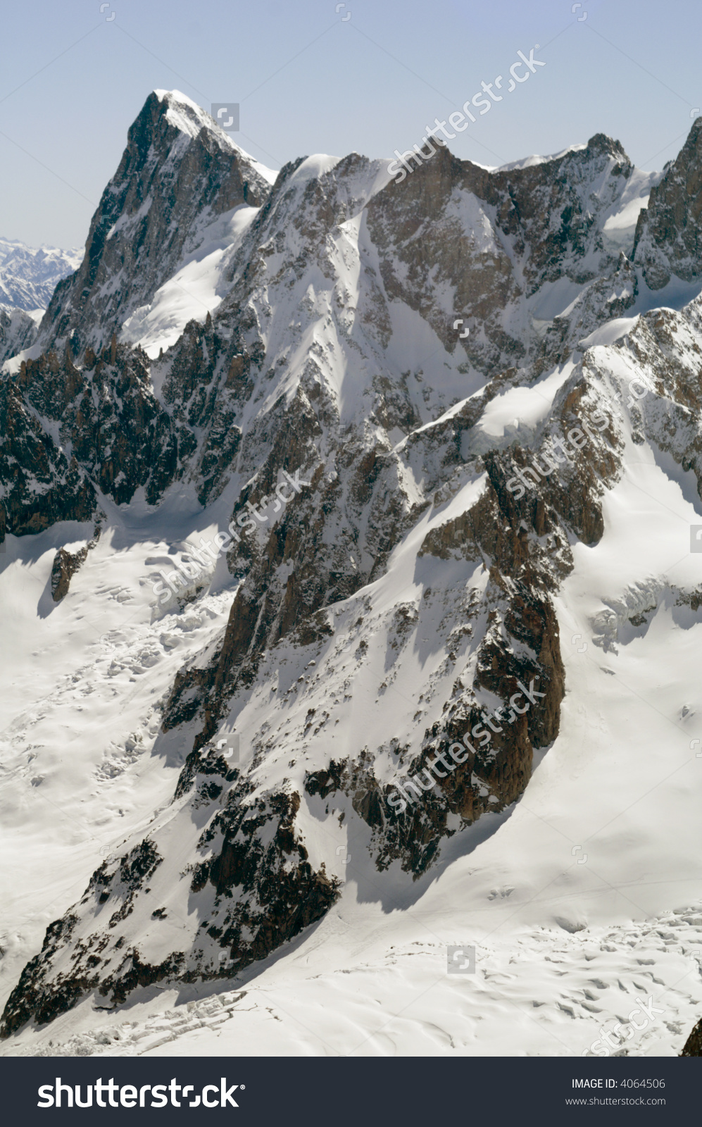 View Of Mont Blanc Mountain Range From Aiguille Du Midi In.