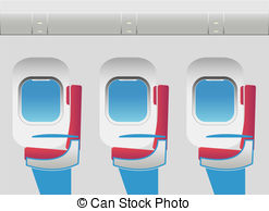 Vector Clip Art of Aircraft cabin with passenger seats.