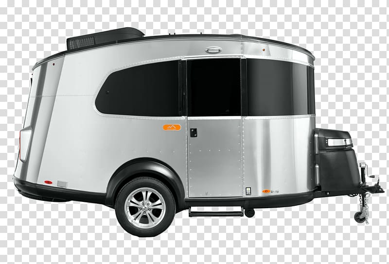 Grey and black 5th wheel camper trailer, Basecamp Airstream.