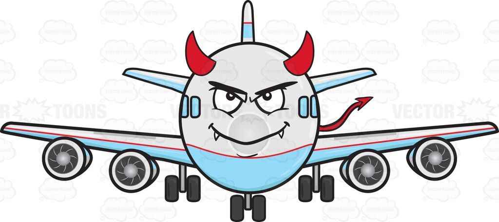 Jumbo Jet Plane Smiling With Fangs Horns And Tail Emoji.