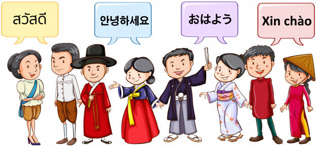 Asian people greeting in different languages Vector.