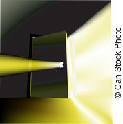 Ajar door light beam conceptual illustration with door.