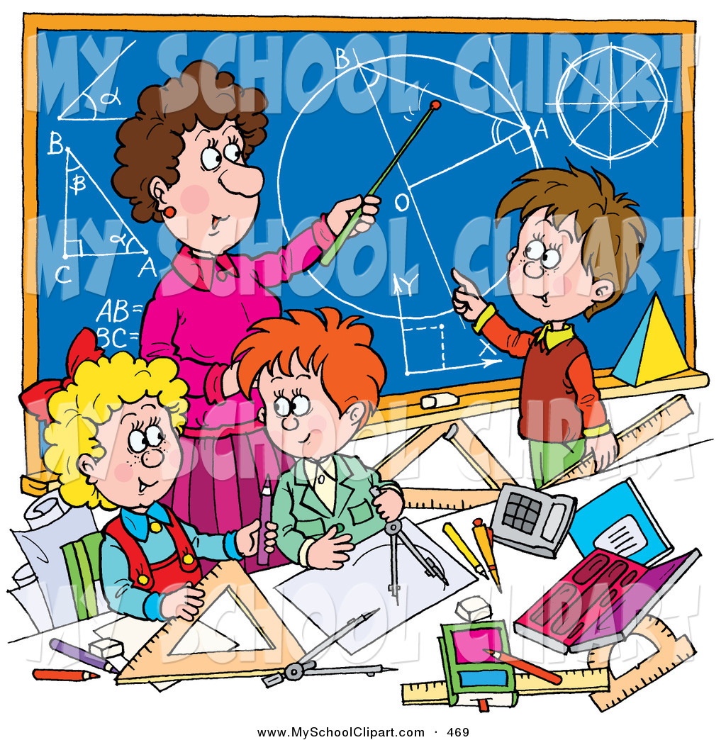 Clip Art of a Female Math Teacher Teaching School Students.