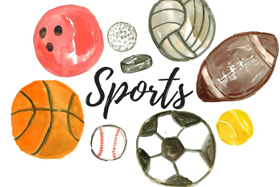 Watercolor Sport Balls Clipart ~ Illustrations ~ Creative Market.