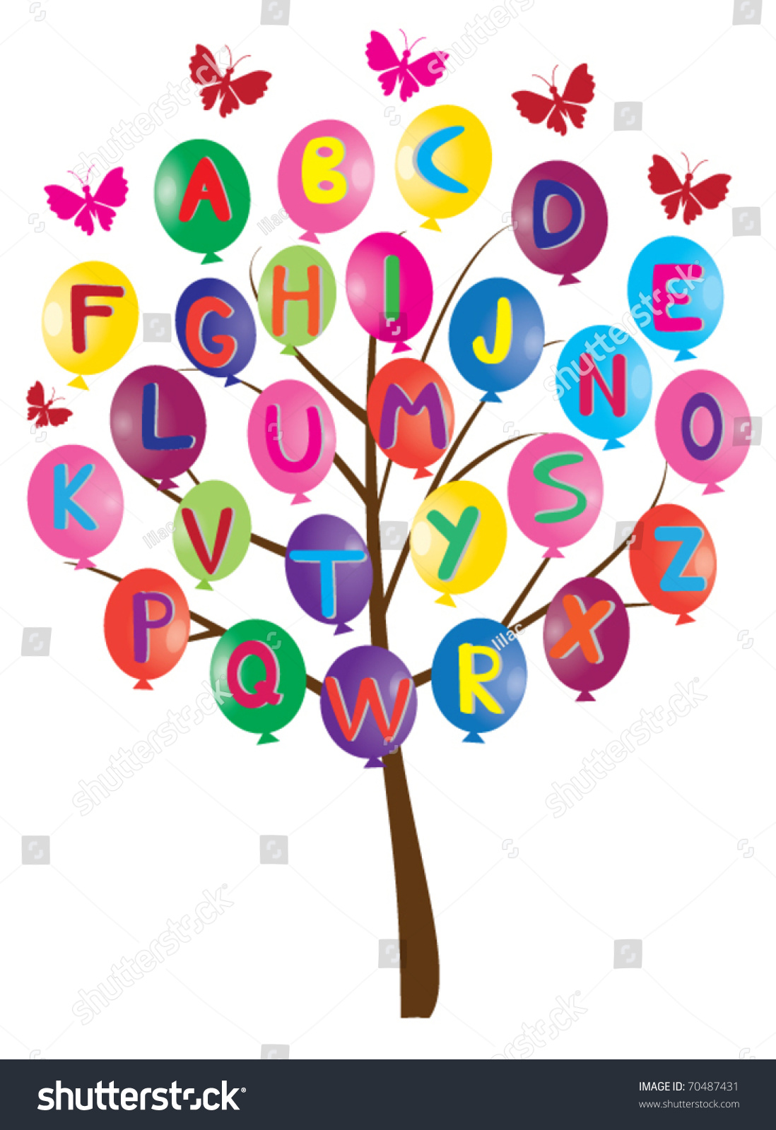 Vector Alphabet Tree Letters Balloons Stock.