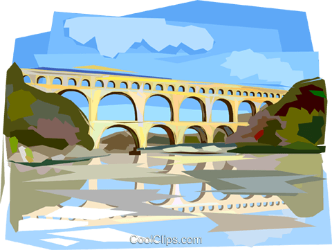 Pont du Gard Roman Aqueduct Royalty Free Vector Clip Art.