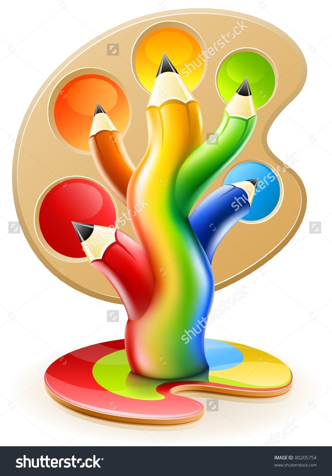 Growing Rainbow Tree Of Colour Pencils Creative Art Concept Vector.