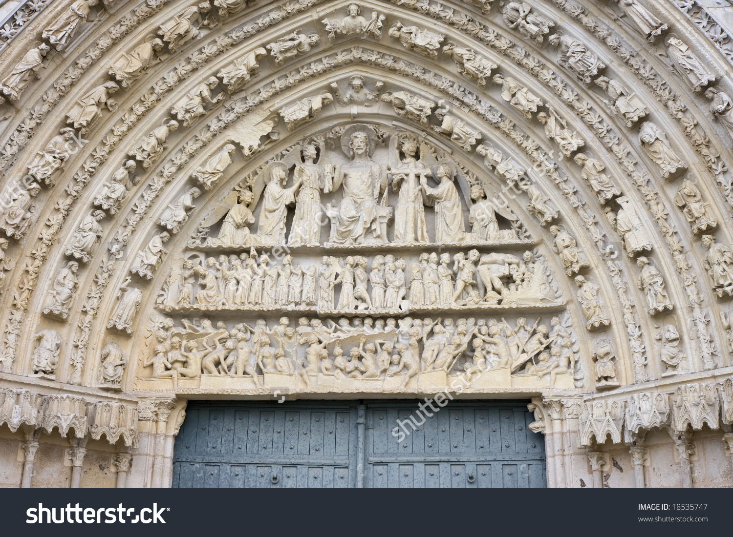 The Cathedral Of Saint Pierre, Poitiers, France. Tympanum And.