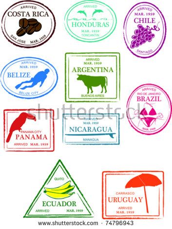 Retro Central and South America Set of Fun Country Passport.