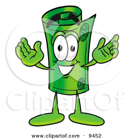 Clipart Picture of a Rolled Money Mascot Cartoon Character.