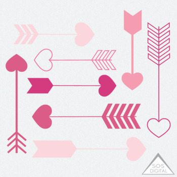 Pink Heart Arrow Clipart, Clipart Heart Arrows, Valentine Arrows, PNG,  Digital.