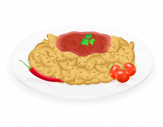 Pâtes sur une assiette avec des légumes vector illustration.