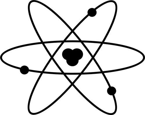 Image of scheme of an atom in black and white.