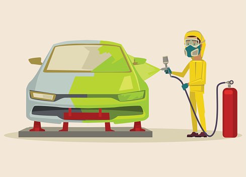 Car painting. Vector flat cartoon illustration Clipart Image.