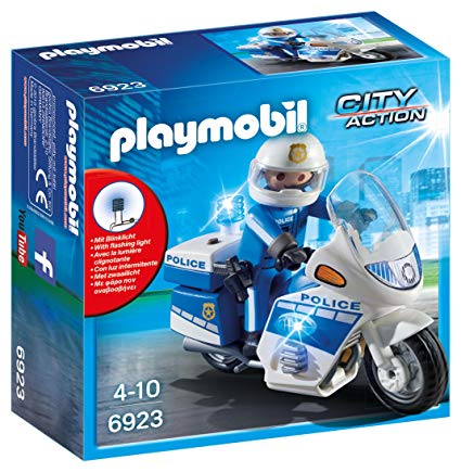 Playmobil 6923 City Action Police Bike with LED Light, for Children Ages 5+.