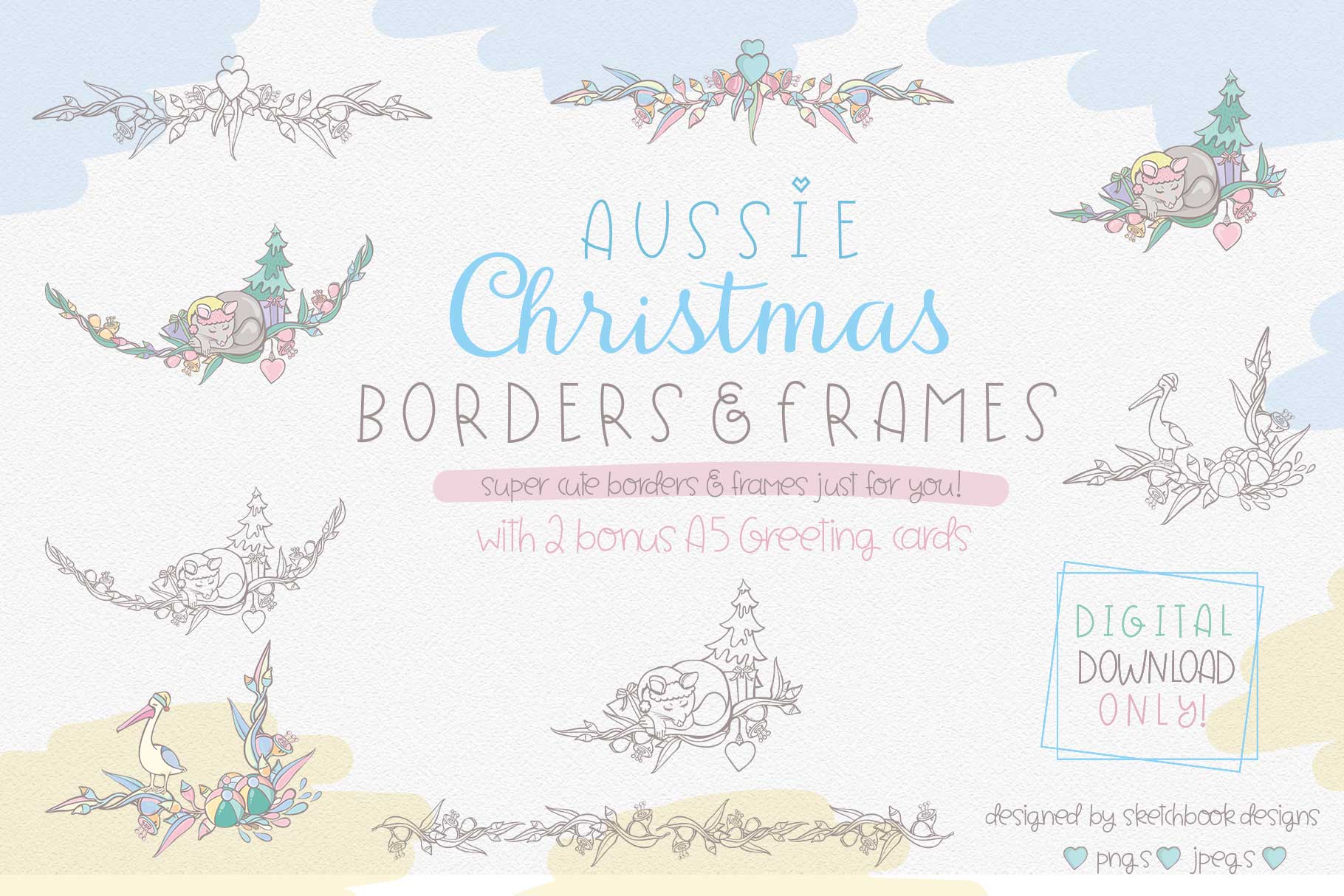 Cute Australian Christmas Borders & Frames.