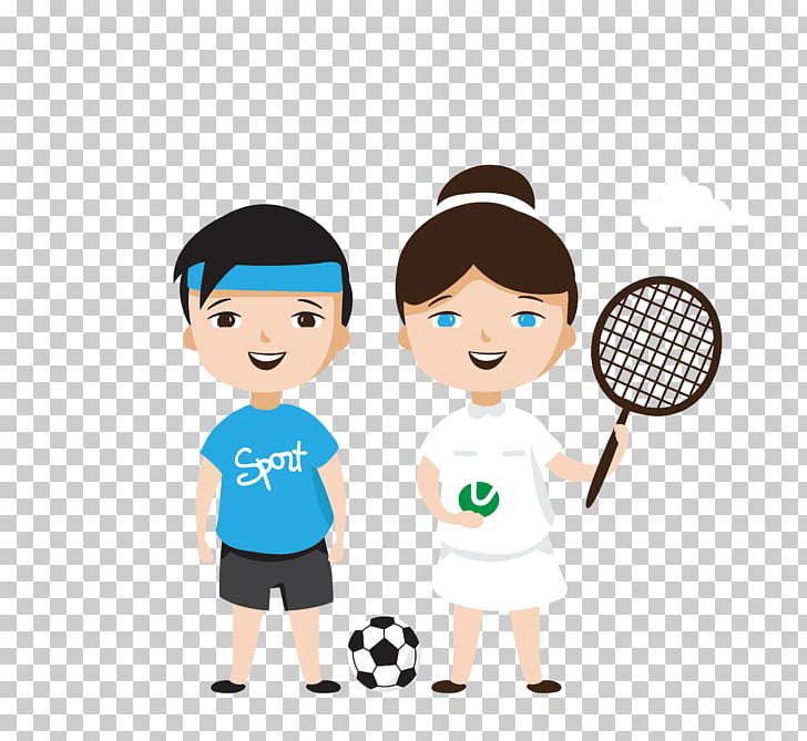 Cartoon Child Sport Illustration, color tennis boy girl PNG.