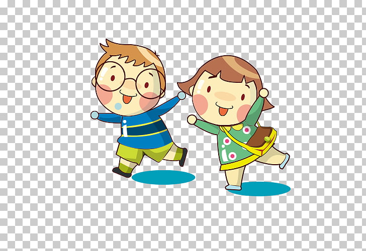 Cartoon , child, illustration of boy and girl walking PNG.