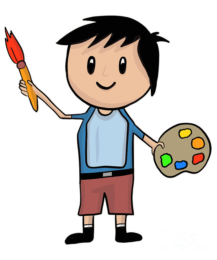 Little Artist Boy With Brush And Palette.