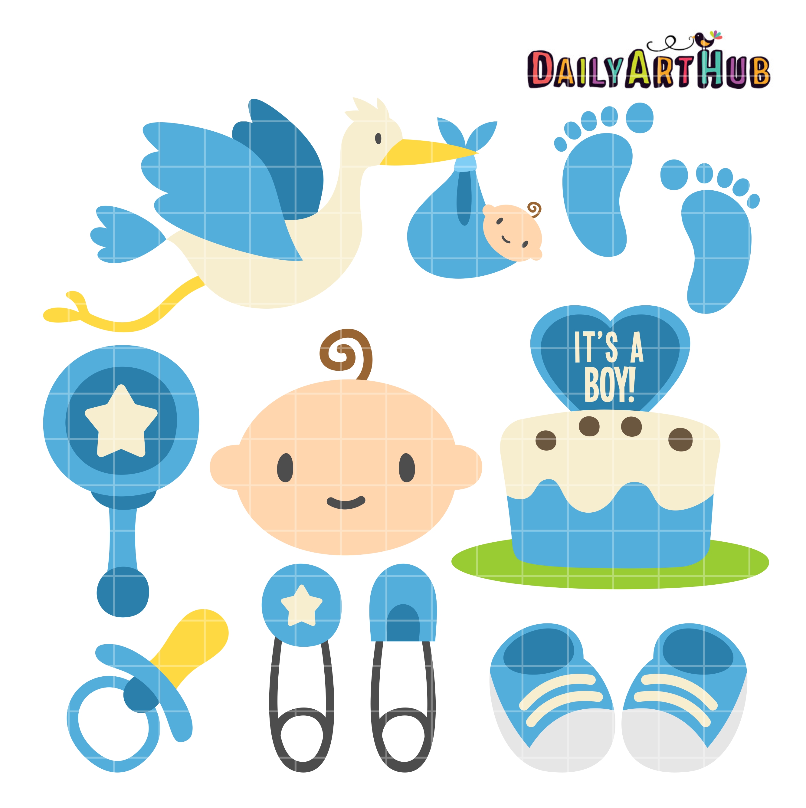 Boy Baby Shower Clip Art Set.