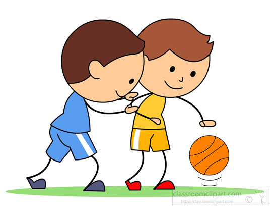 Boy and girl playing basketball clipart.