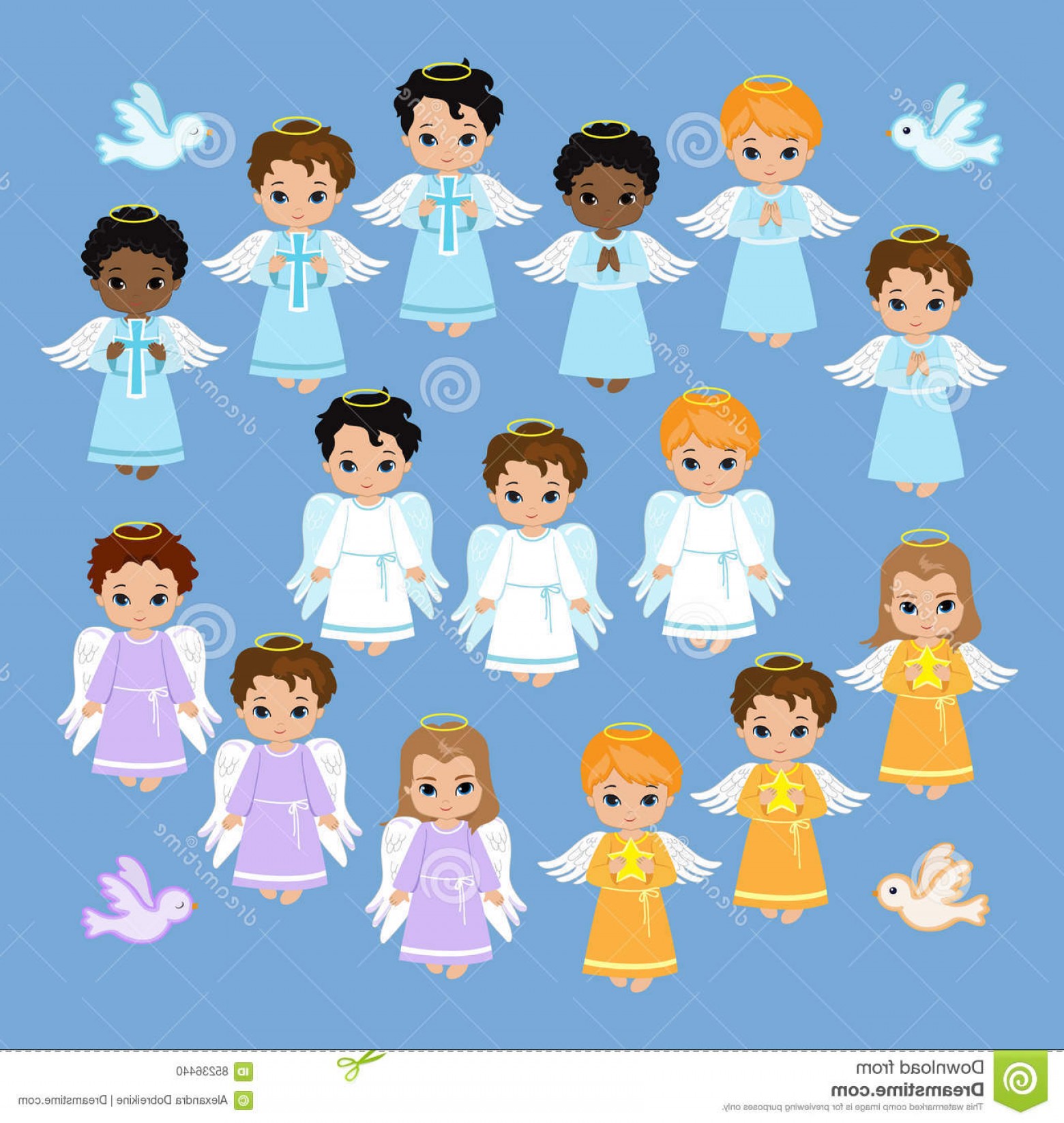 Stock Illustration Angel Digital Clipart Set Angel Boys Sky Baptism.