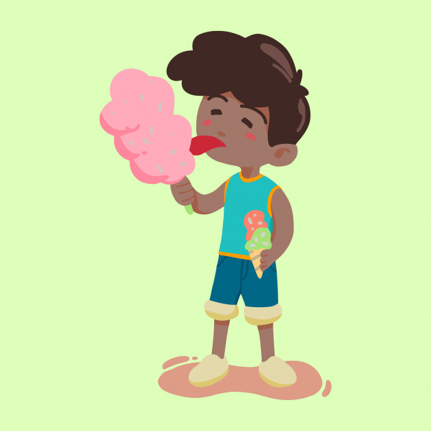 Boy eating candy and ice cream vector Vector.