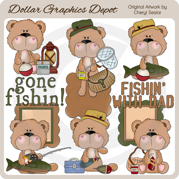 BoBo Bear Goes Fishing Clip Art.