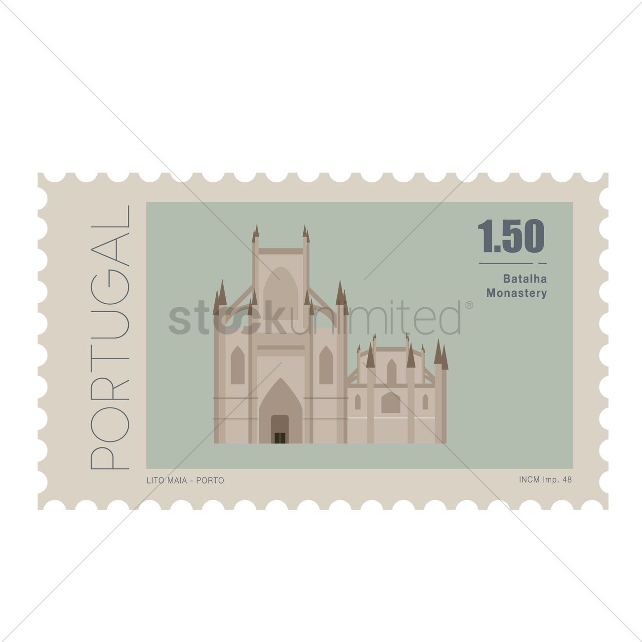 Batalha monastery postage stamp Vector Image.