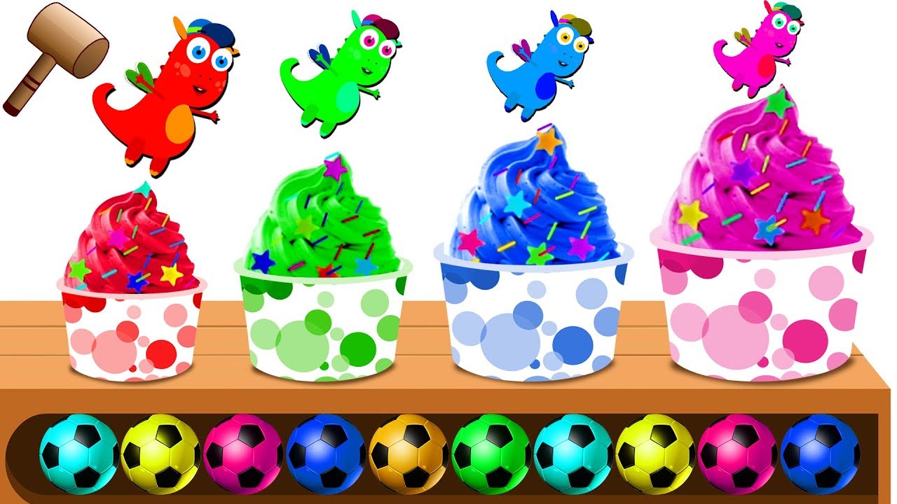 Baby Dragons Playing with Color Soccer Balls and Stars on Wooden Xylophone.