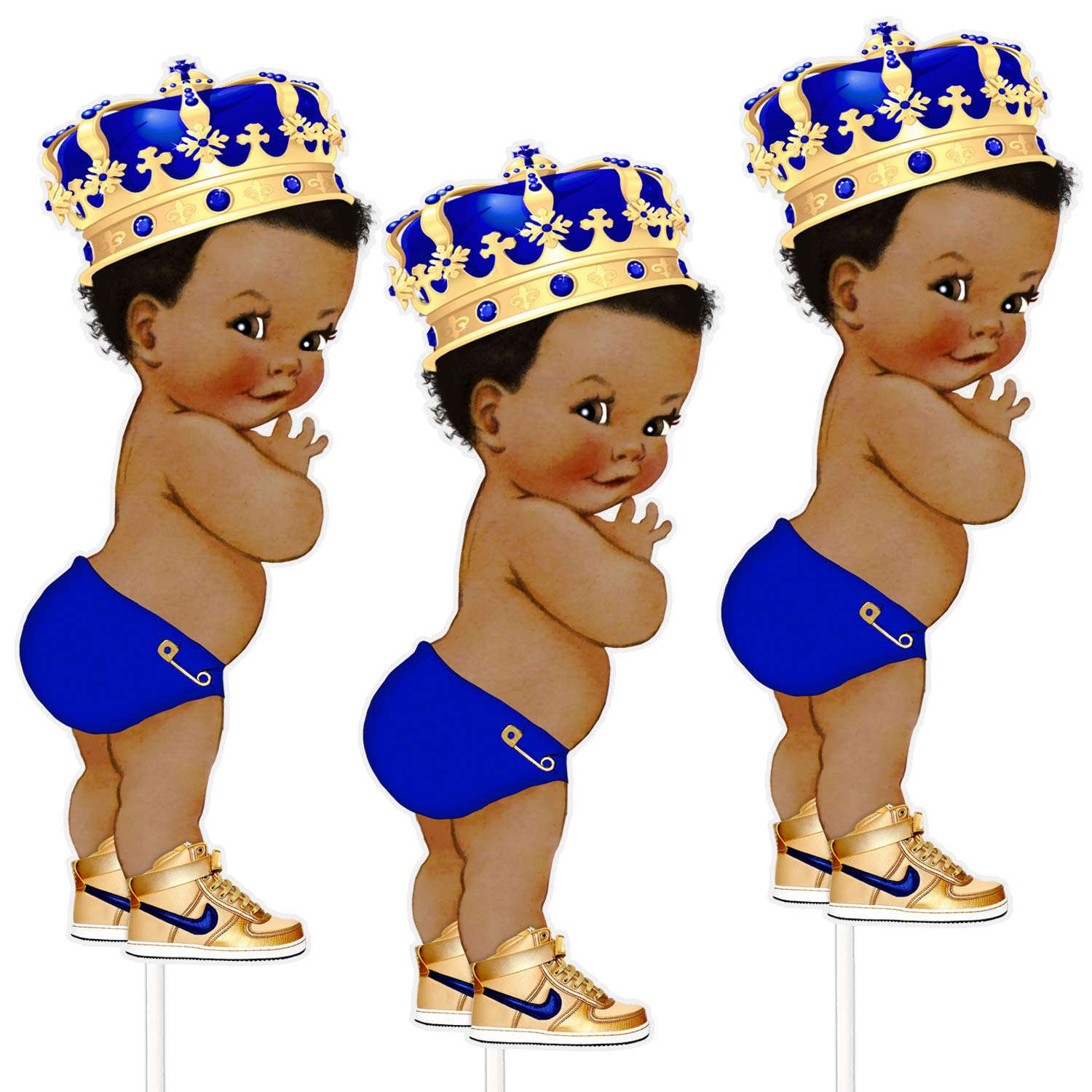 8 inches Royal Blue Little Prince Table Decoration Centerpieces, Set of 3  African American Prince Birthday Centerpieces.