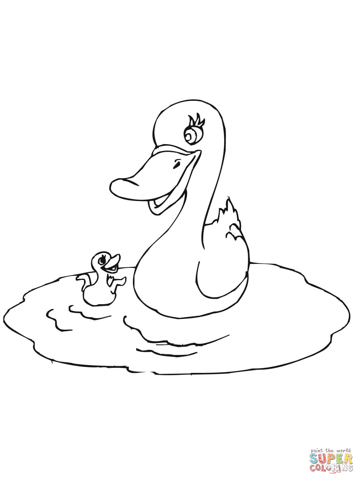 Mother Duck with Baby coloring page.