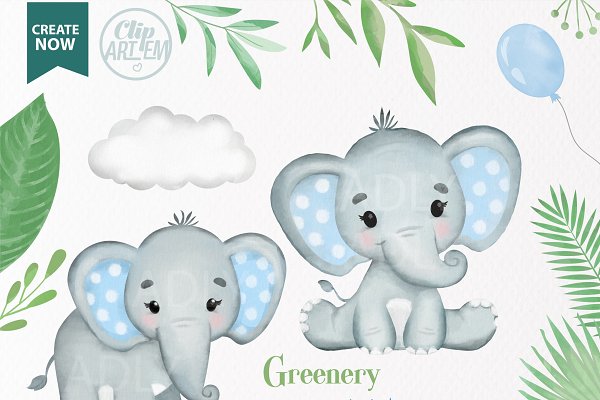 Baby Blue Elephant clipart SVG ~ Graphics ~ Creative Market.