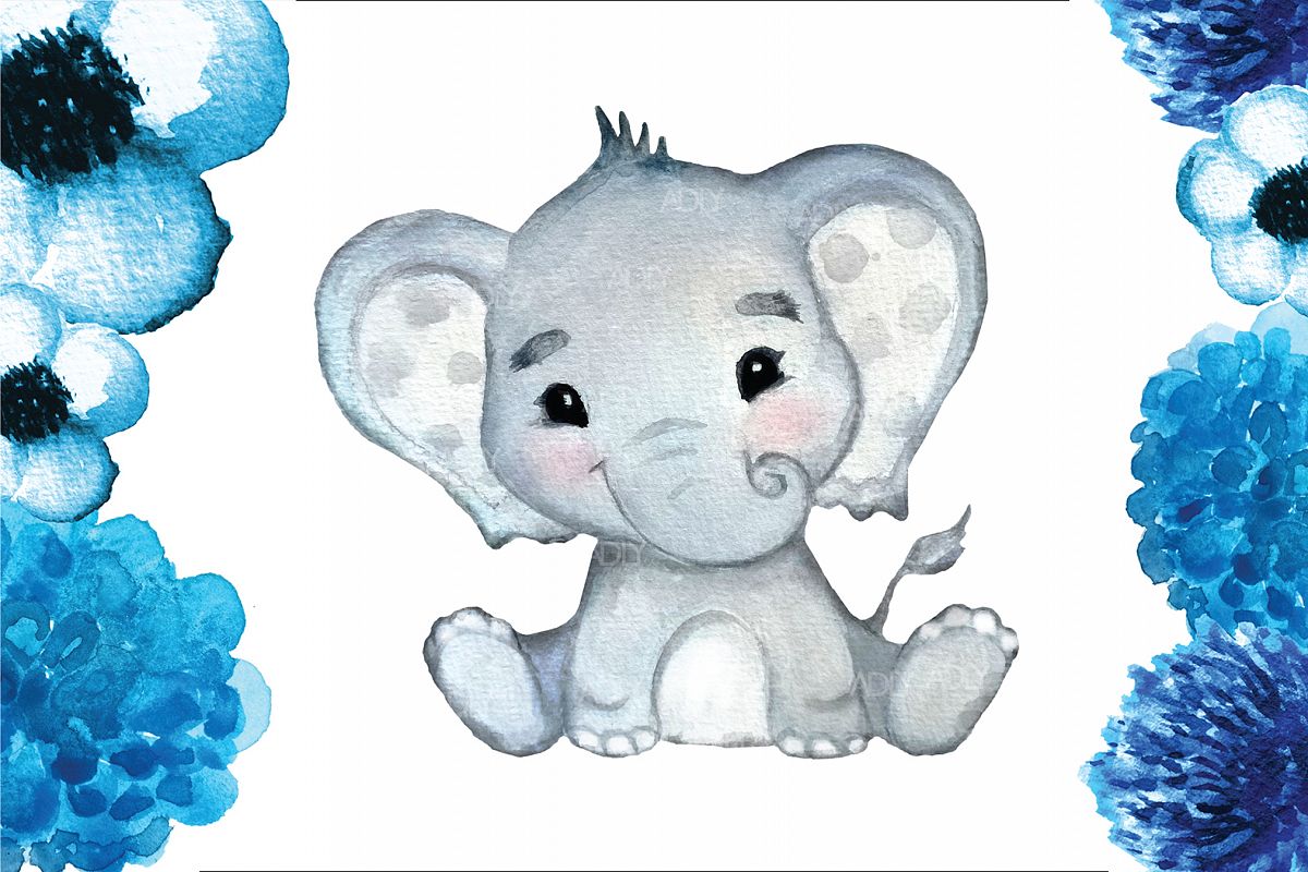 Watercolor Boy Elephant Clip Art in vector format, png, jpeg.