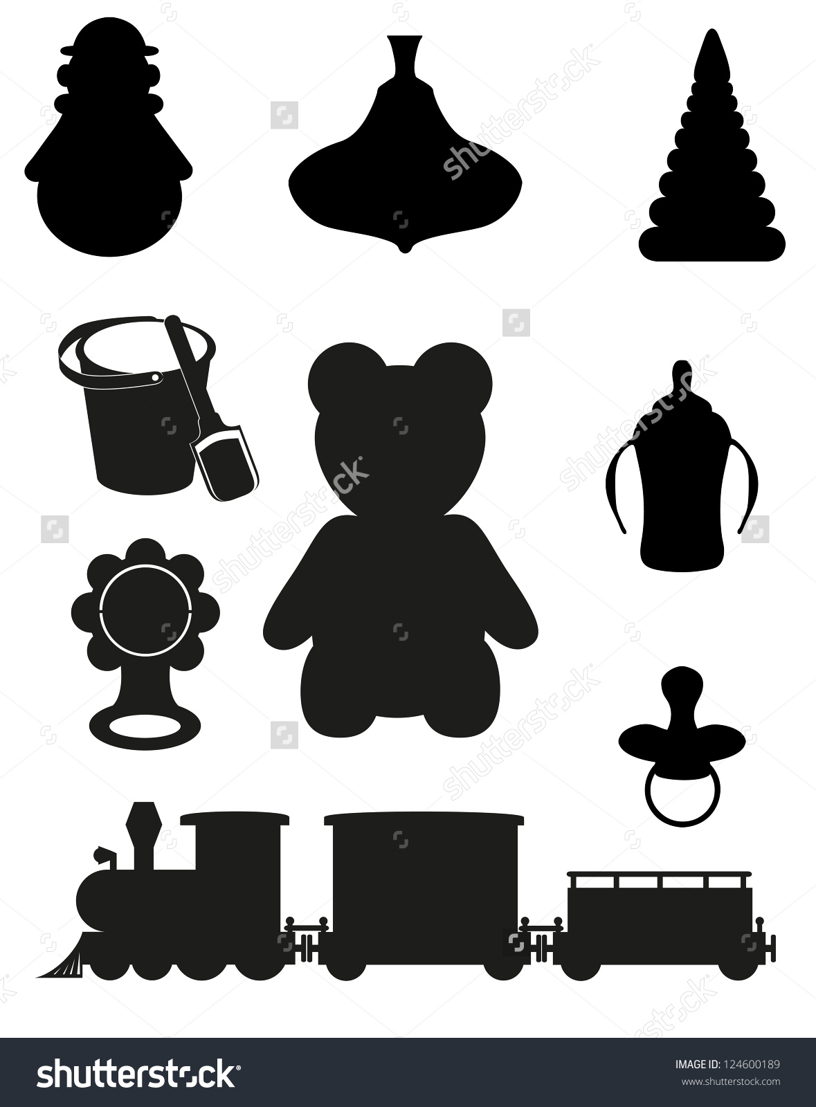 Icon Toys Accessories Babies Children Black Stock Vector 124600189.