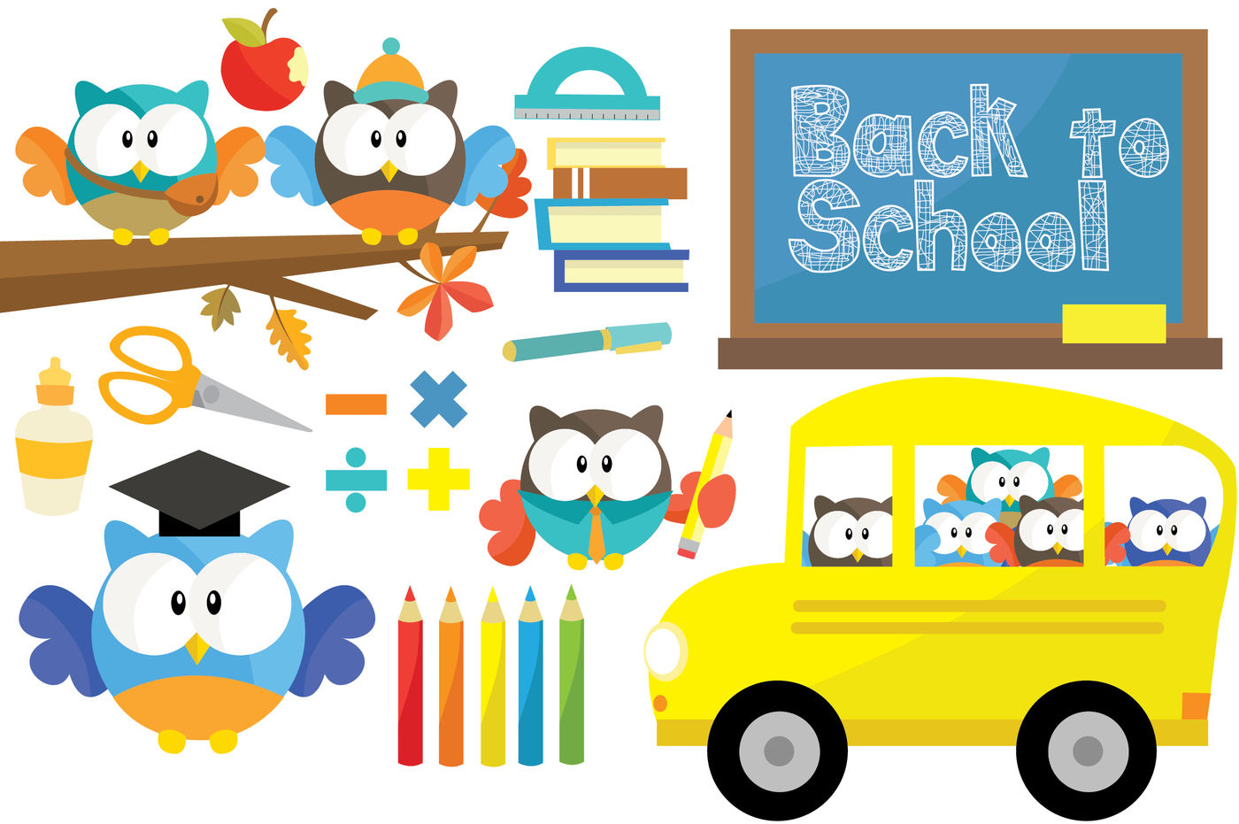 Owl Back To School Clipart Set By Julia Sunrain Graphics.