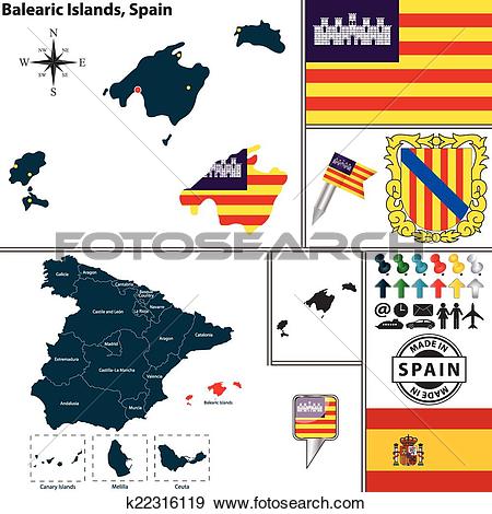 Clip Art of Map of Balearic Islands, Spain k22316119.