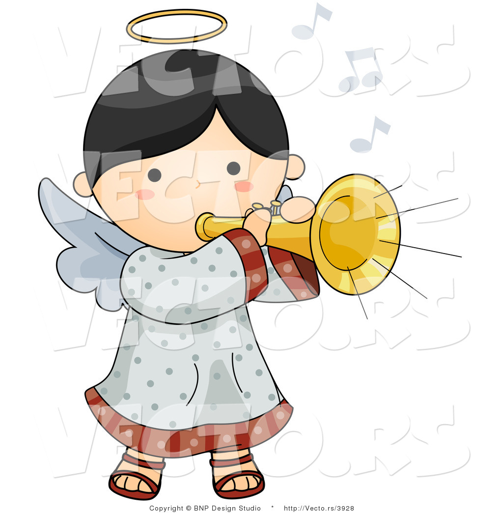 Vector of Cartoon Angel Girl Playing a Horn by BNP Design Studio.