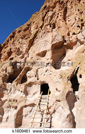 Stock Photography of Cliff dwellings Bandelier National Monument.