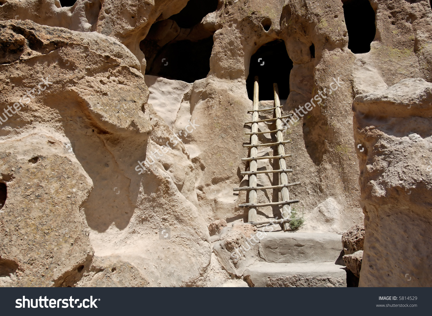 Anasazi Cliff Dwellings Bandelier National Monument Stock Photo.