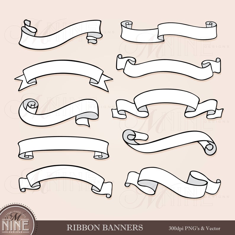 RIBBON BANNERS Clip Art / Banner Clipart Downloads / Banner Scrapbook  Clipart / Instant Downloads / Vector Clipart Downloads Illustrated.