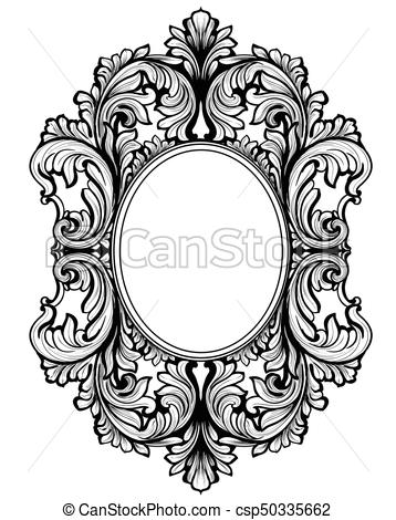 Vintage baroque frame decor. Detailed ornament vector illustration graphic  line art.