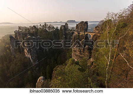 Stock Image of "Bastei Bridge, Elbe Sandstone Mountains, Saxon.