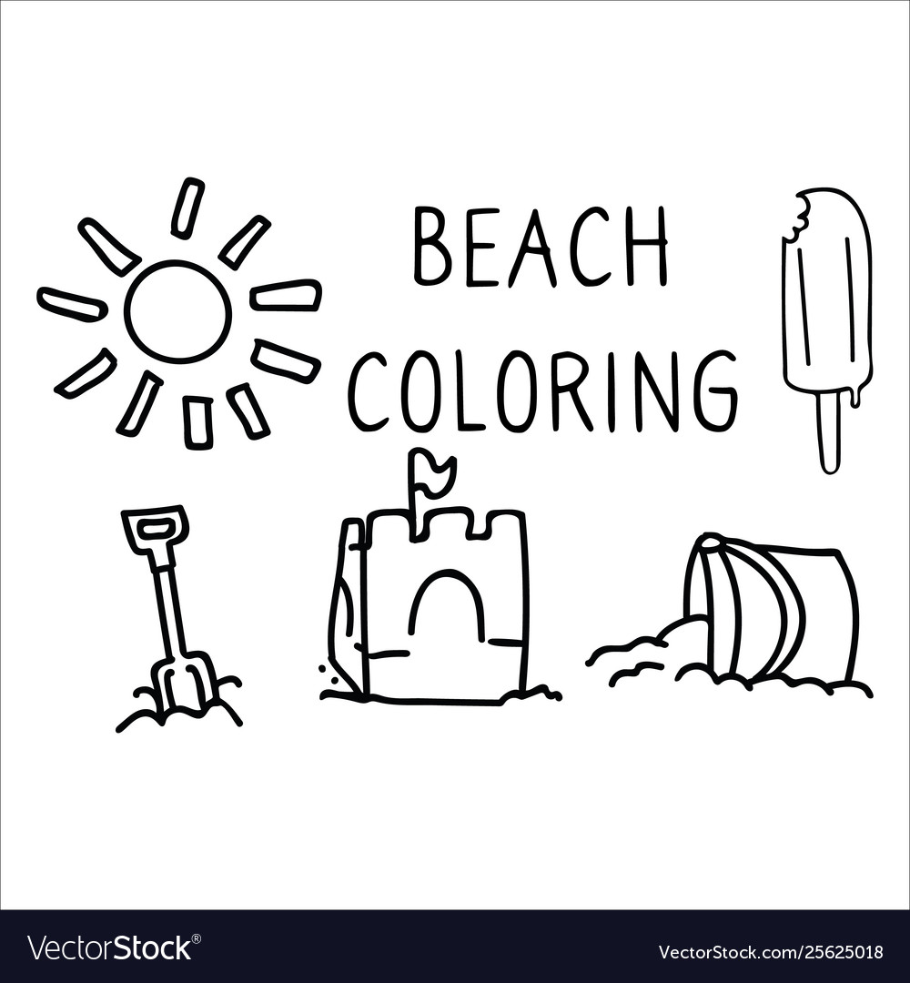 Cute summer beach day coloring page cartoon.