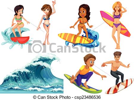 People at the beach clipart.