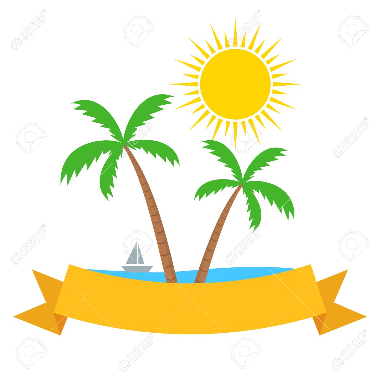 Tropical summer beach themed banner template with palms trees.