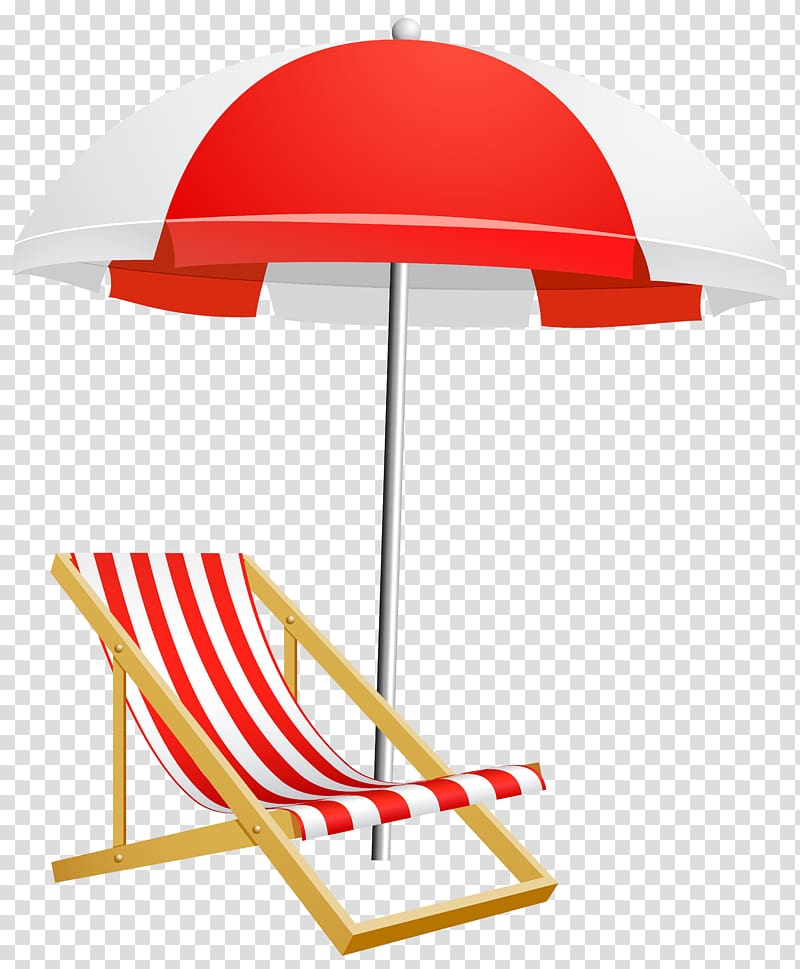 Red and white parasol and deck chair illustration, Umbrella.