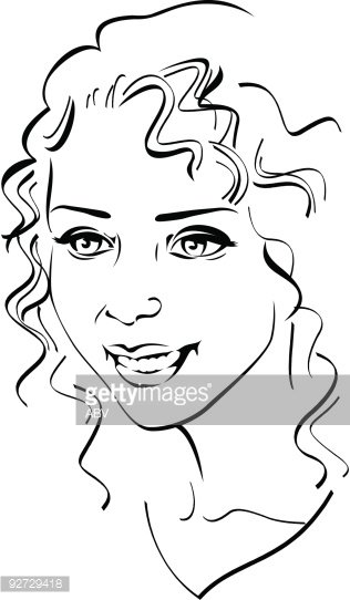 Beautiful girl\'s face. Black and white vector illustration.